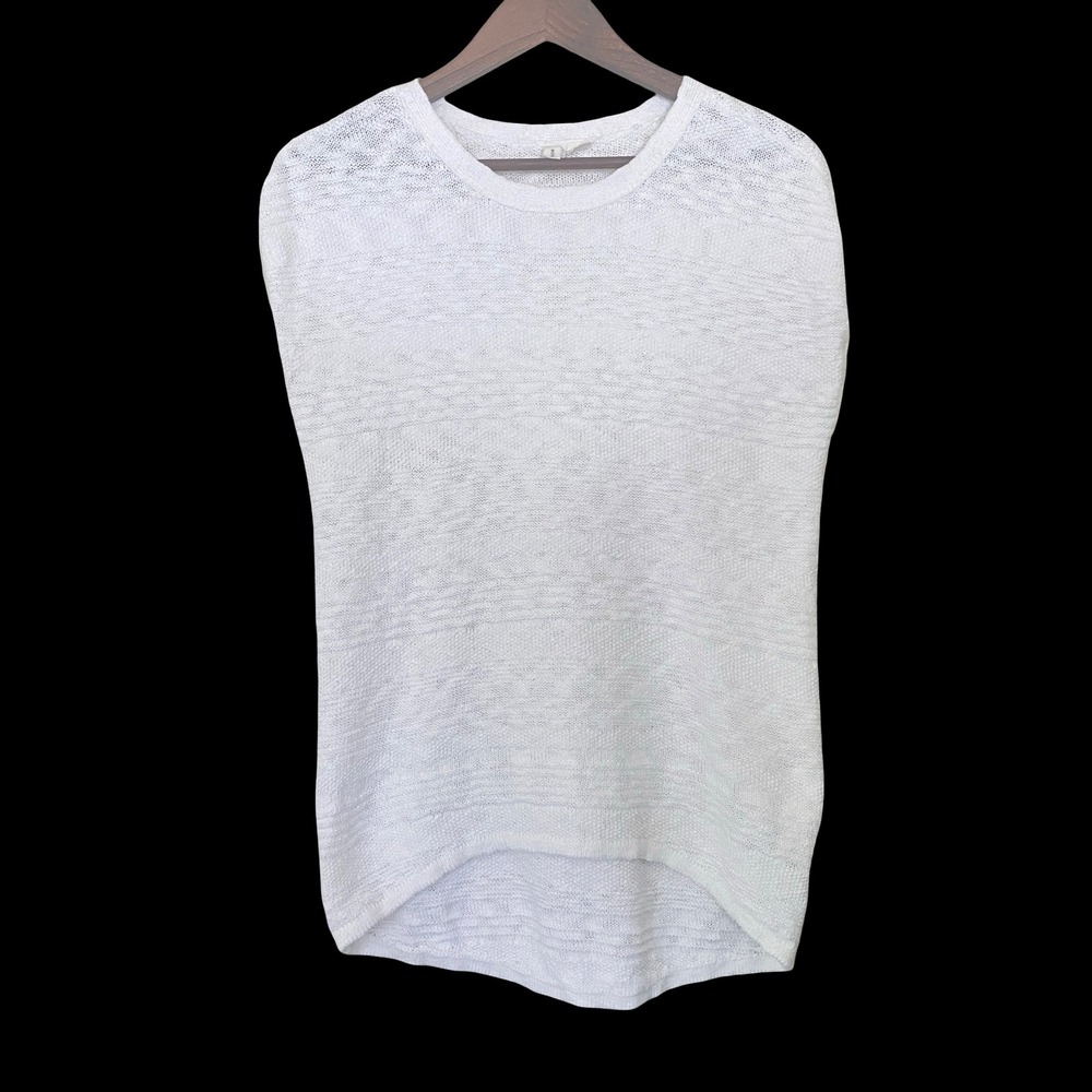 Moth Anthropologie Women Cap Sleeve Sweater Small White Cotton High Low Knit Top
